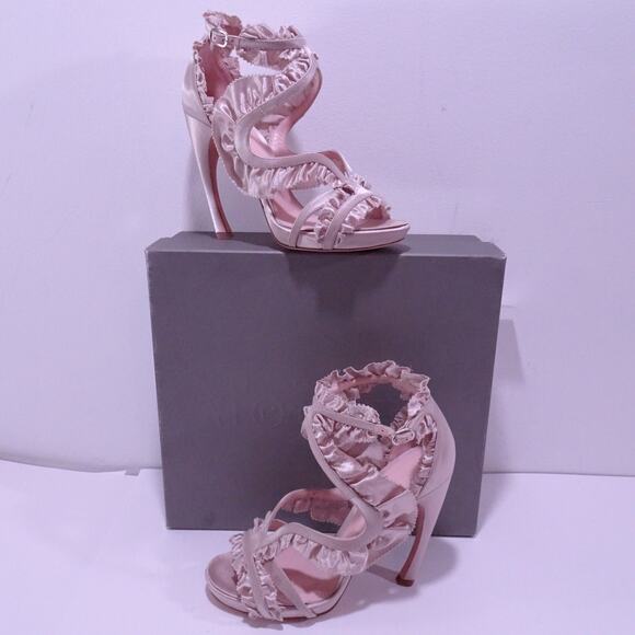 Alexander Mcqueen Satin Ruffle Butterfly Ankle Bowed Sandals NIB 1450 Sz 38 - Picture 4 of 14